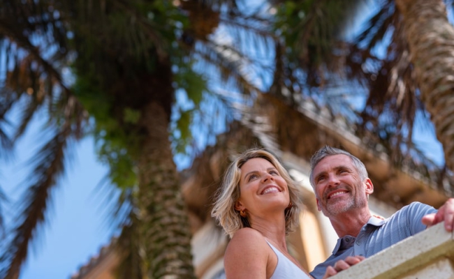 couple on the terrace of the crane club