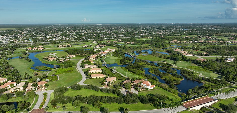 aerial of the tesoro club homes community in Port St. Lucie
