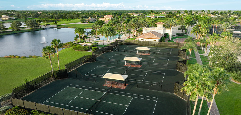 aerial of the tennis courts at tesoro club