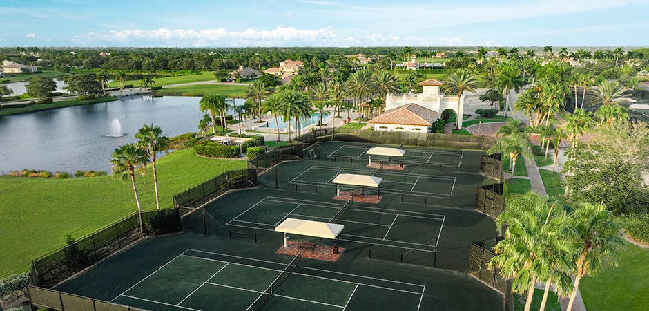 aerial of tesoro club pickleball and tennis courts