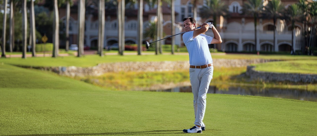 Matt Doyle swinging at Tesoro Golf Course