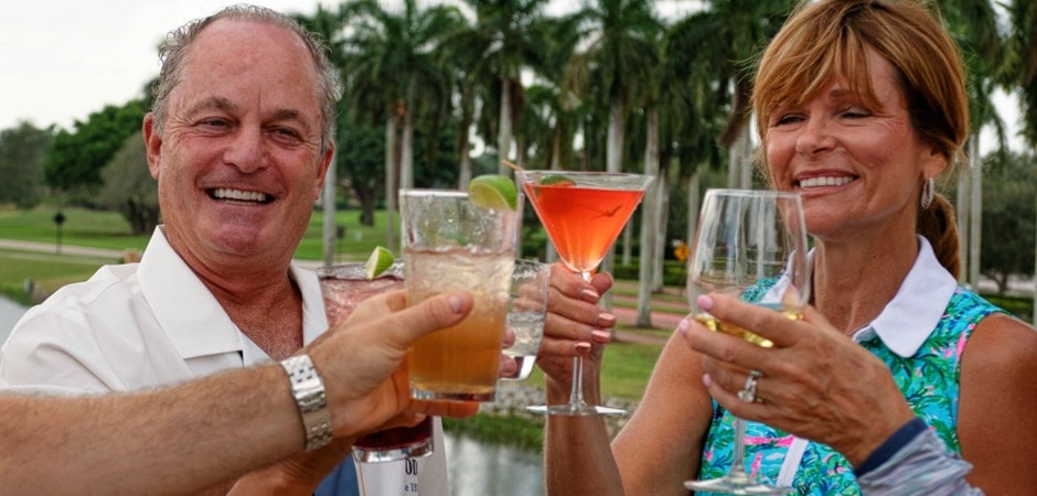 Toast with friends at The Terrace Grill during Tesoro Club’s “Dine and Nine” mixed group event.